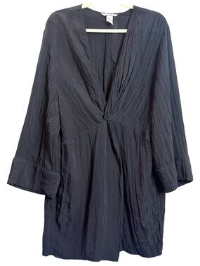 H&M Black Twist Front Crinkle Mini Dress XL